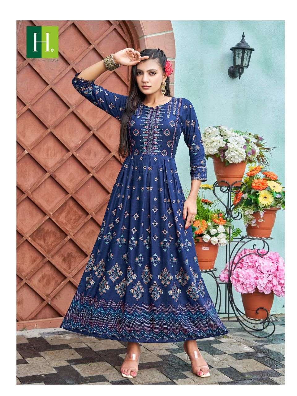 Hirwa Sunaina Vol 1 Catalog Rayon Slub Anarkali Kurtis Wholesale