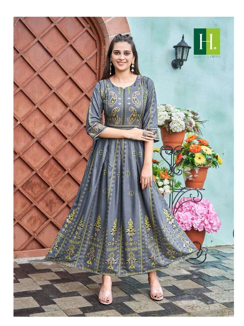 Hirwa Sunaina Vol 1 Catalog Rayon Slub Anarkali Kurtis Wholesale