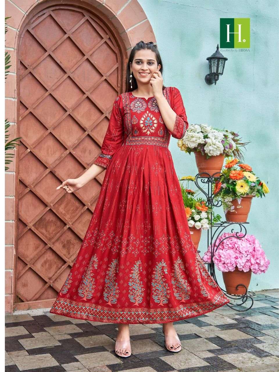 Hirwa Sunaina Vol 1 Catalog Rayon Slub Anarkali Kurtis Wholesale
