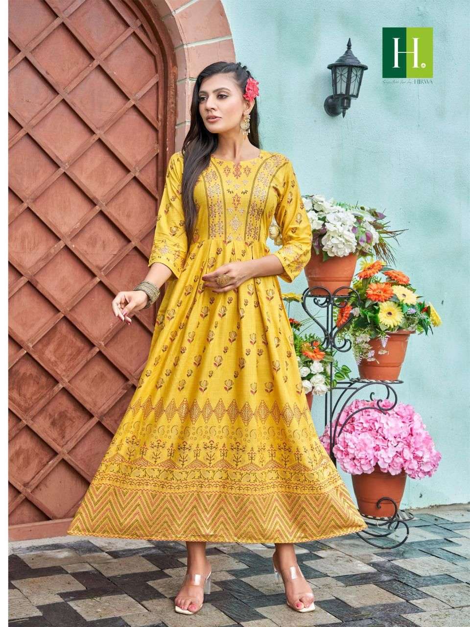 Hirwa Sunaina Vol 1 Catalog Rayon Slub Anarkali Kurtis Wholesale