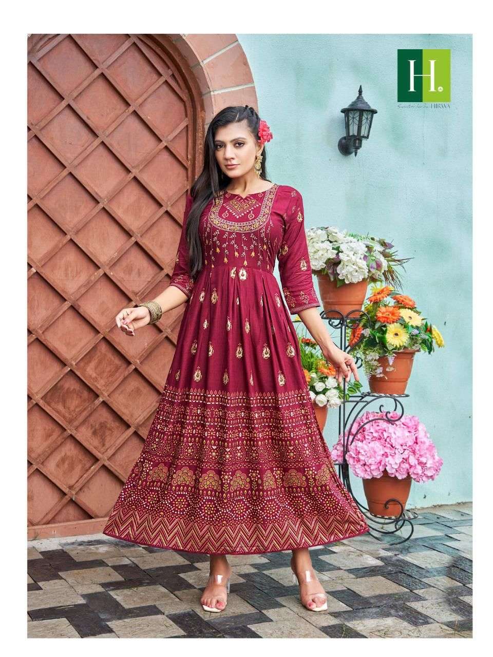 Hirwa Sunaina Vol 1 Catalog Rayon Slub Anarkali Kurtis Wholesale