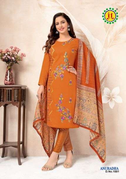 Jt Anuradha Vol 1 Catalog Pure Cotton With Premium Work Dress Materials Wholesale