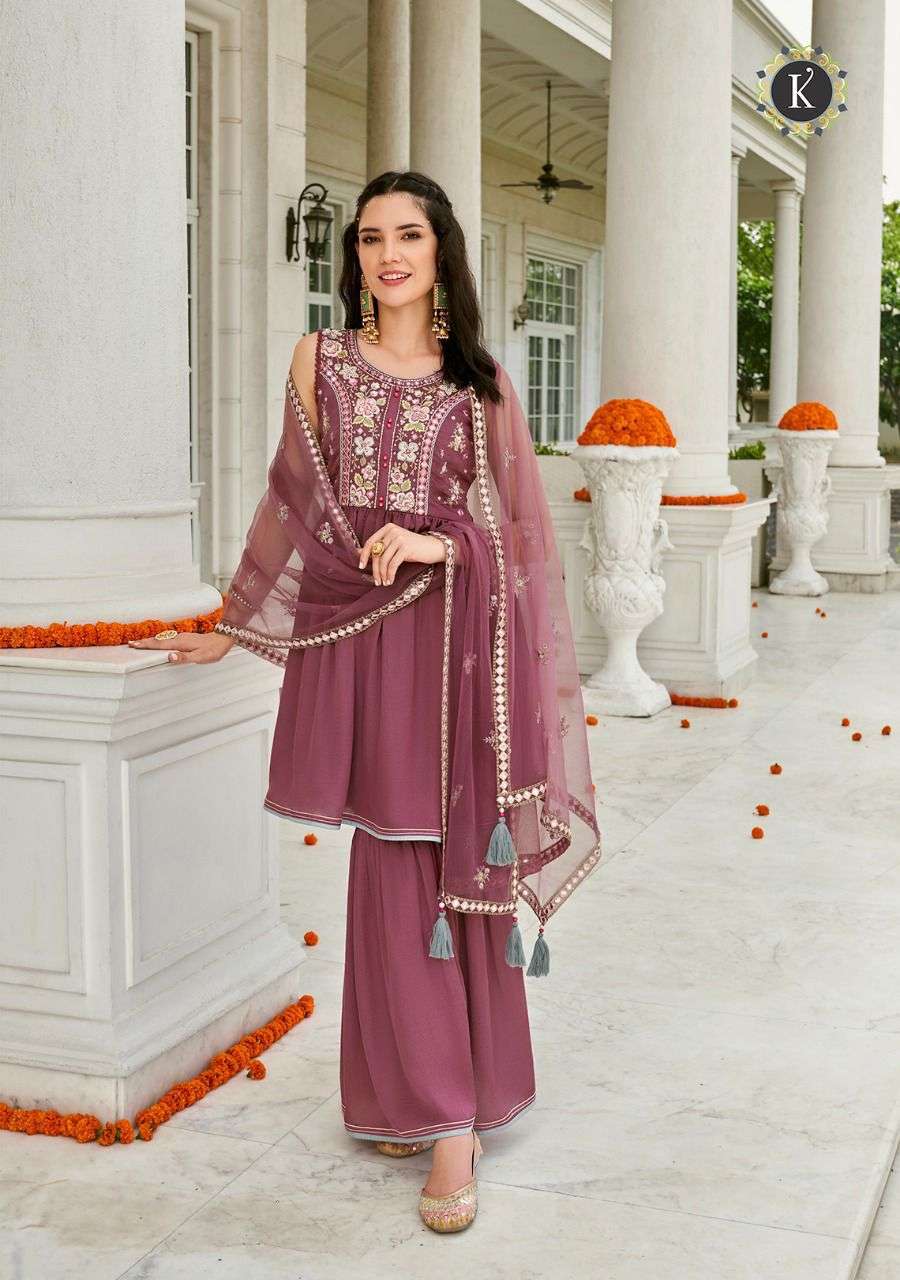 K Fashion Zoya Catalog Designer Wear Ready Made Top Bottom Dupatta Wholesale