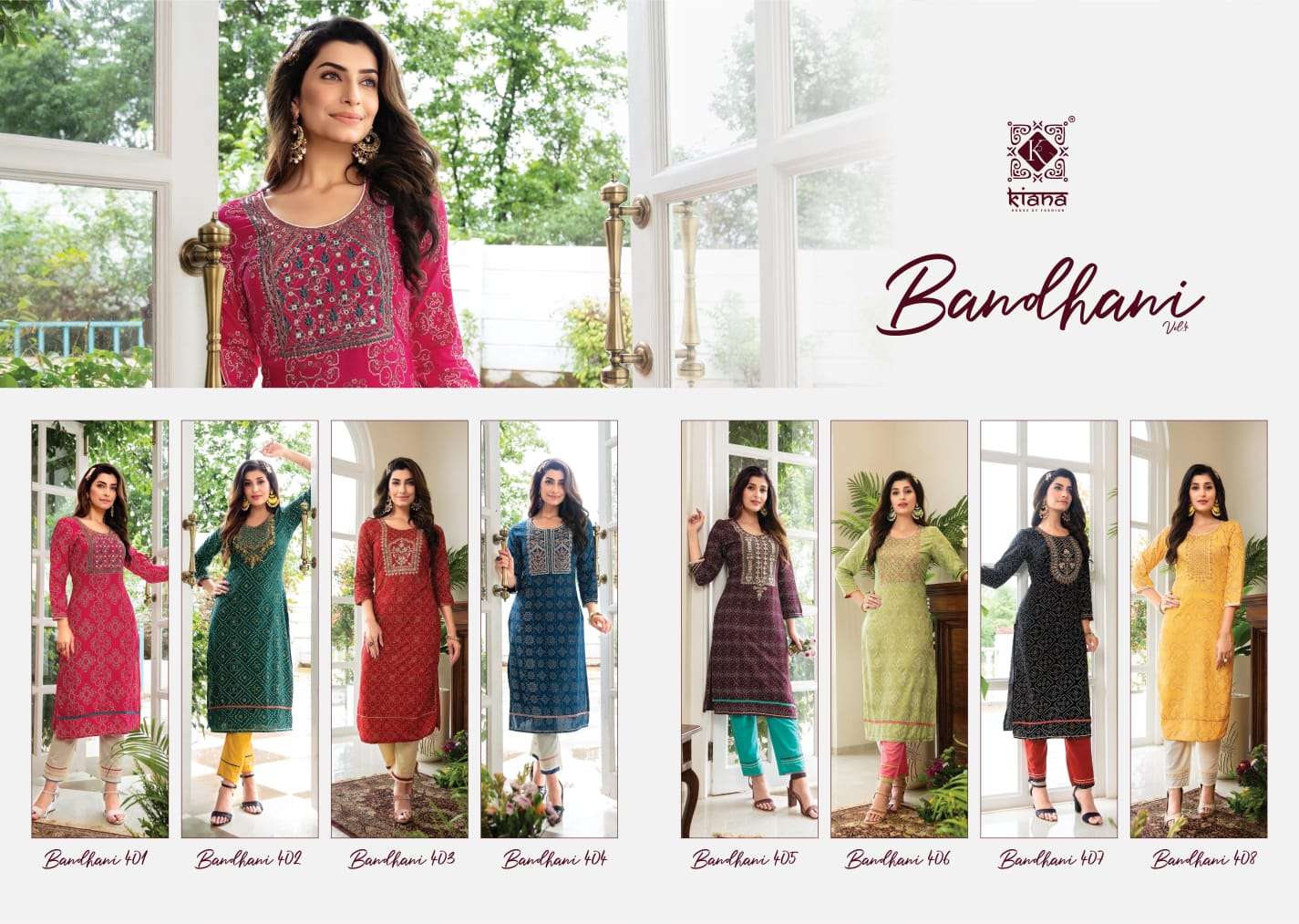 Kiana Bandhani Vol 4 Catalog Rayon Embroidery Gotapatti Kurti With Bottom Wholesale