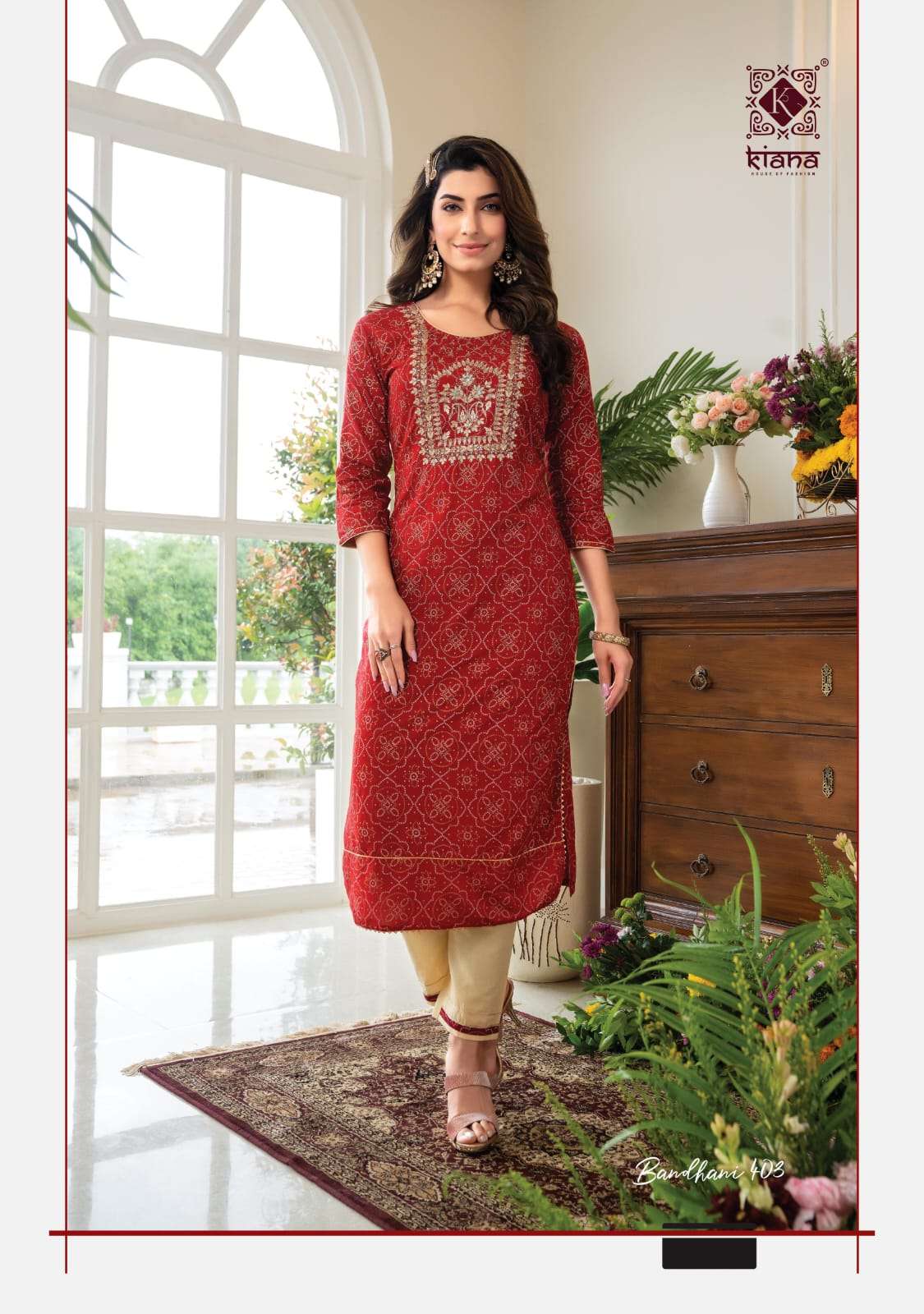 Kiana Bandhani Vol 4 Catalog Rayon Embroidery Gotapatti Kurti With Bottom Wholesale