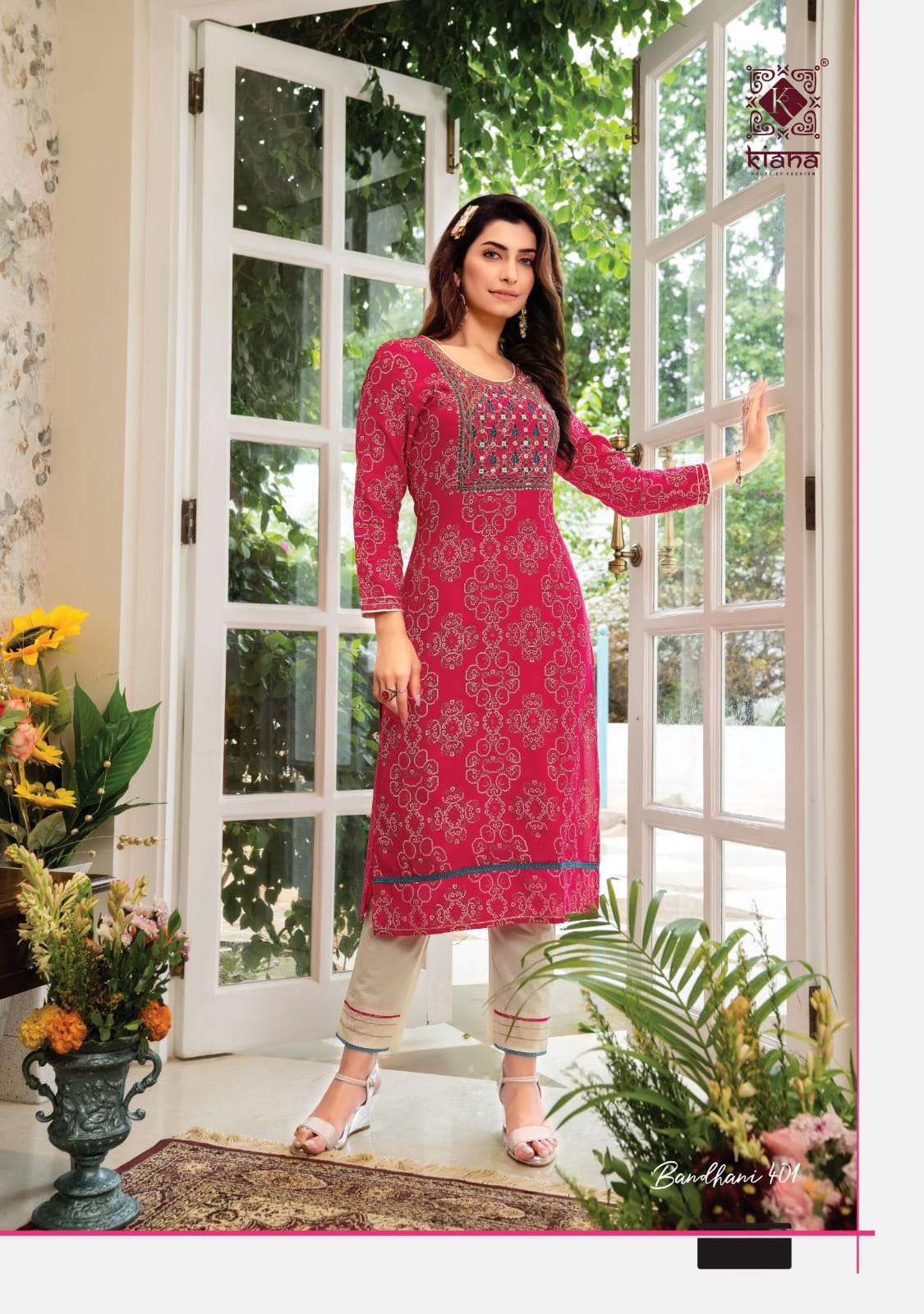 Kiana Bandhani Vol 4 Catalog Rayon Embroidery Gotapatti Kurti With Bottom Wholesale