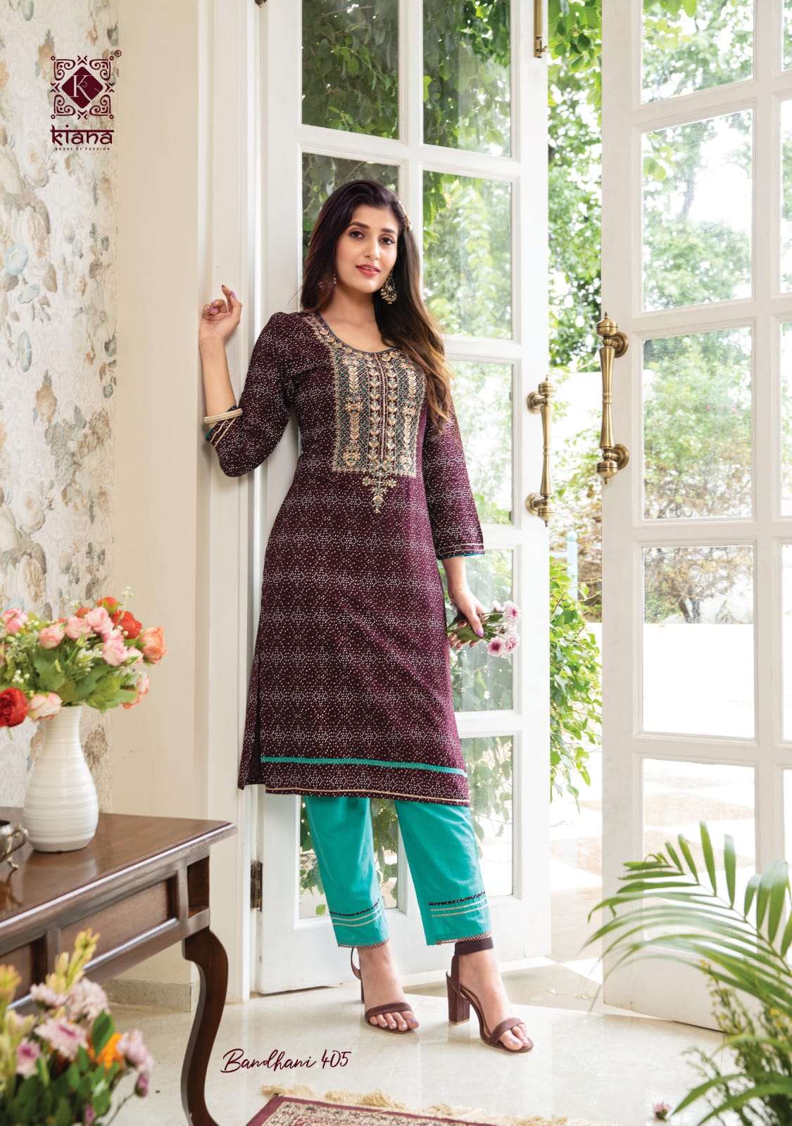 Kiana Bandhani Vol 4 Catalog Rayon Embroidery Gotapatti Kurti With Bottom Wholesale