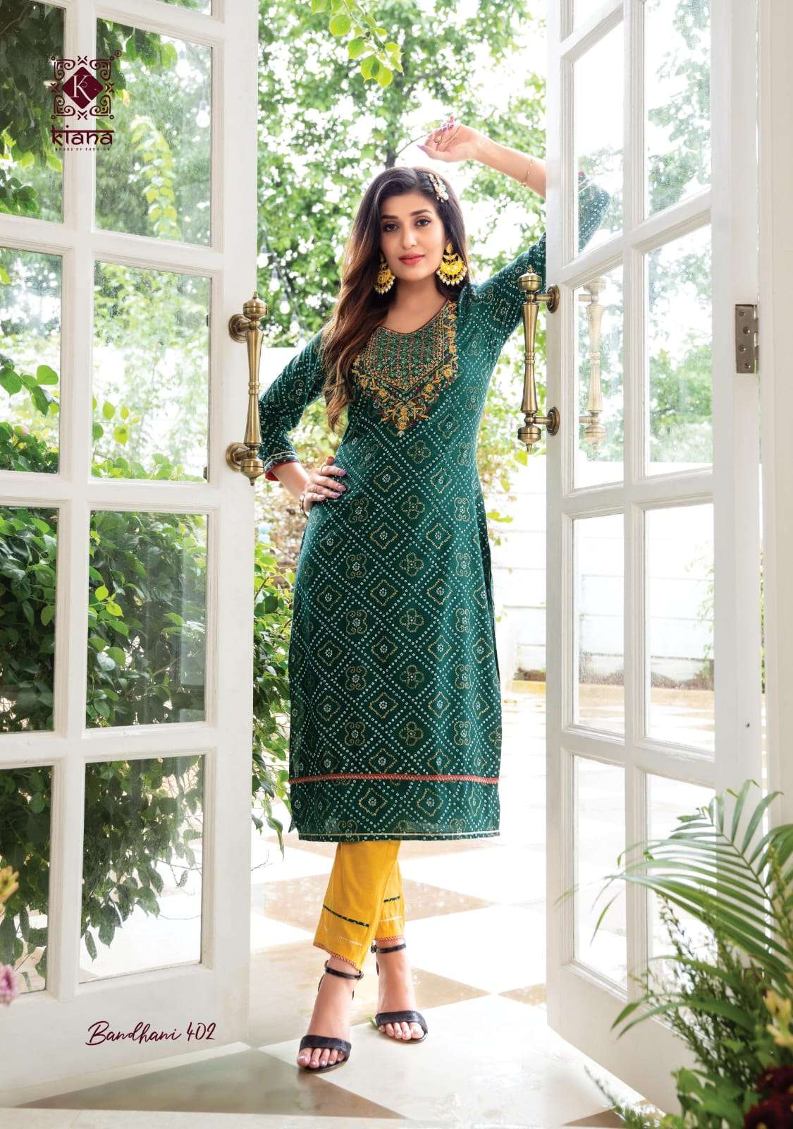 Kiana Bandhani Vol 4 Catalog Rayon Embroidery Gotapatti Kurti With Bottom Wholesale