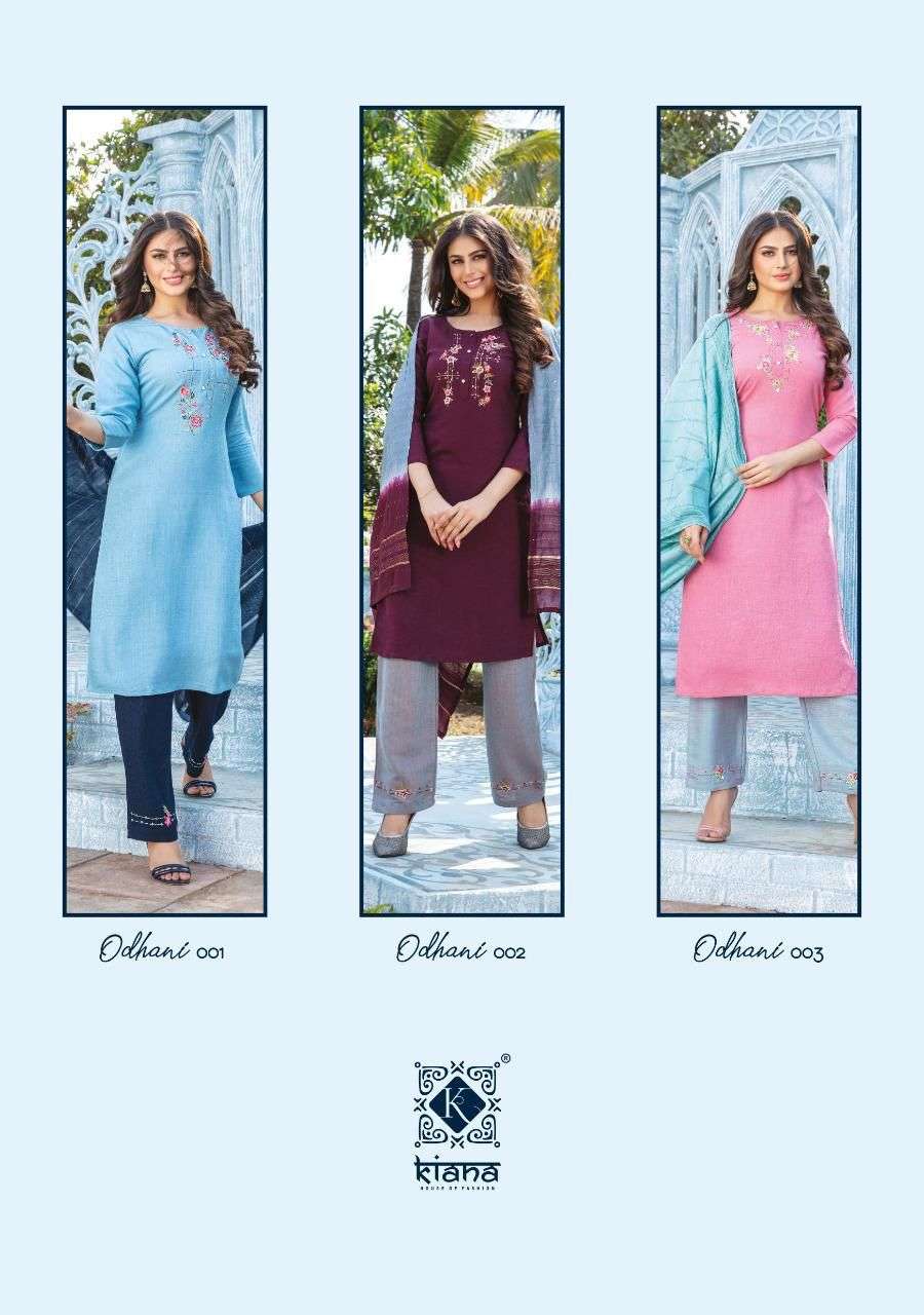 Kiana Odhani Catalog Embroidery Wear Ready Made Top Bottom Dupatta Wholesale