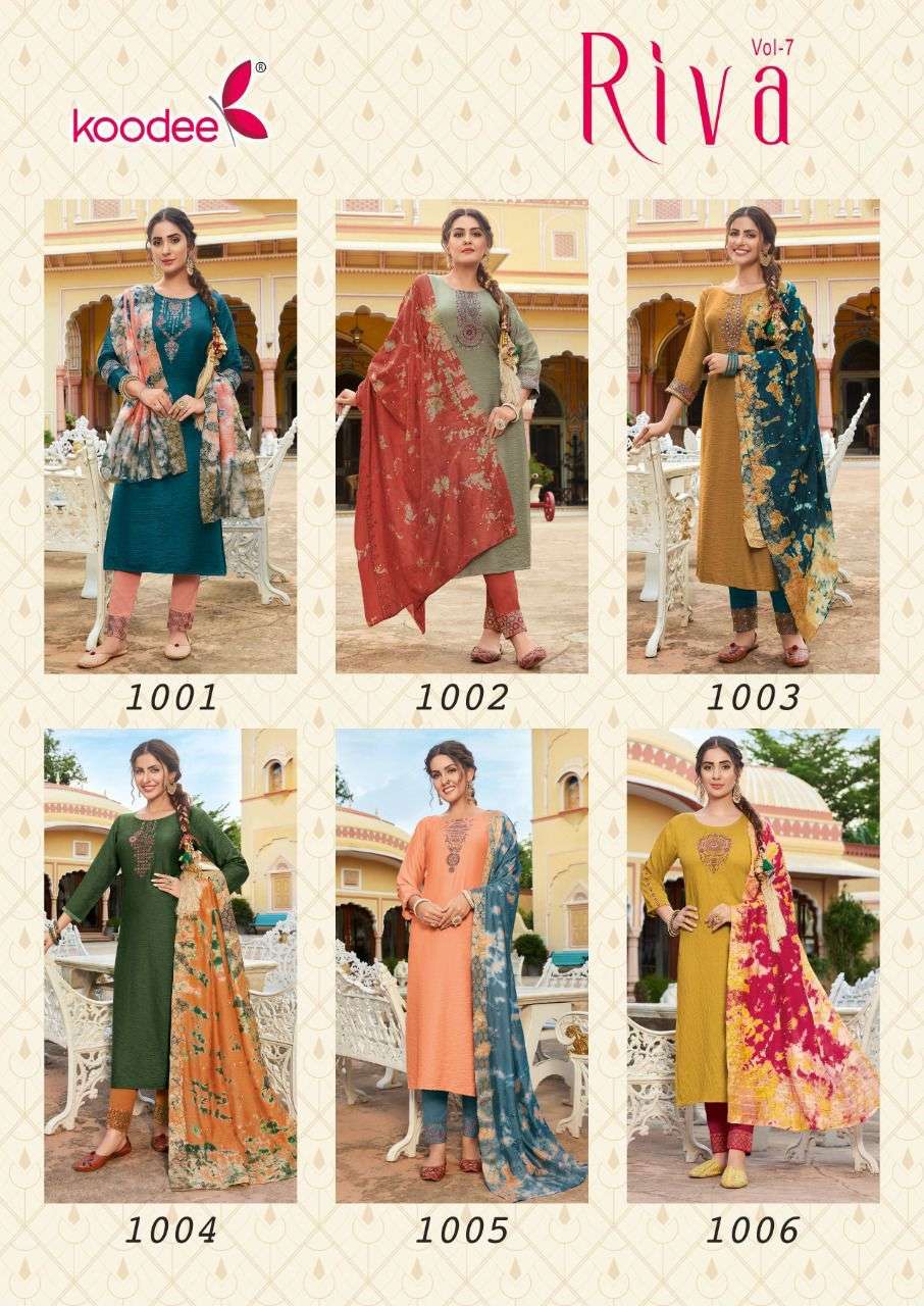 Koodee Riva Vol 7 Catalog Festive Wear Kurti Pant With Dupatta Wholesale