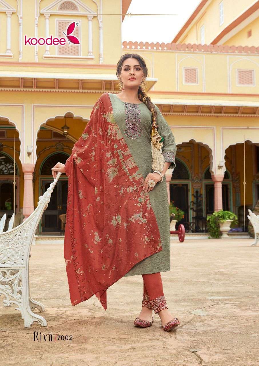 Koodee Riva Vol 7 Catalog Festive Wear Kurti Pant With Dupatta Wholesale