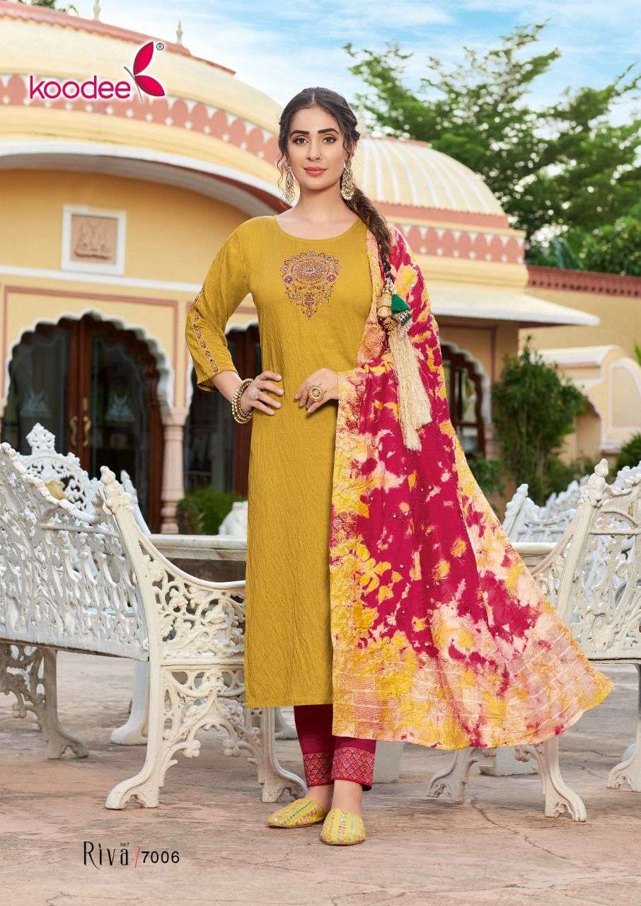 Koodee Riva Vol 7 Catalog Festive Wear Kurti Pant With Dupatta Wholesale