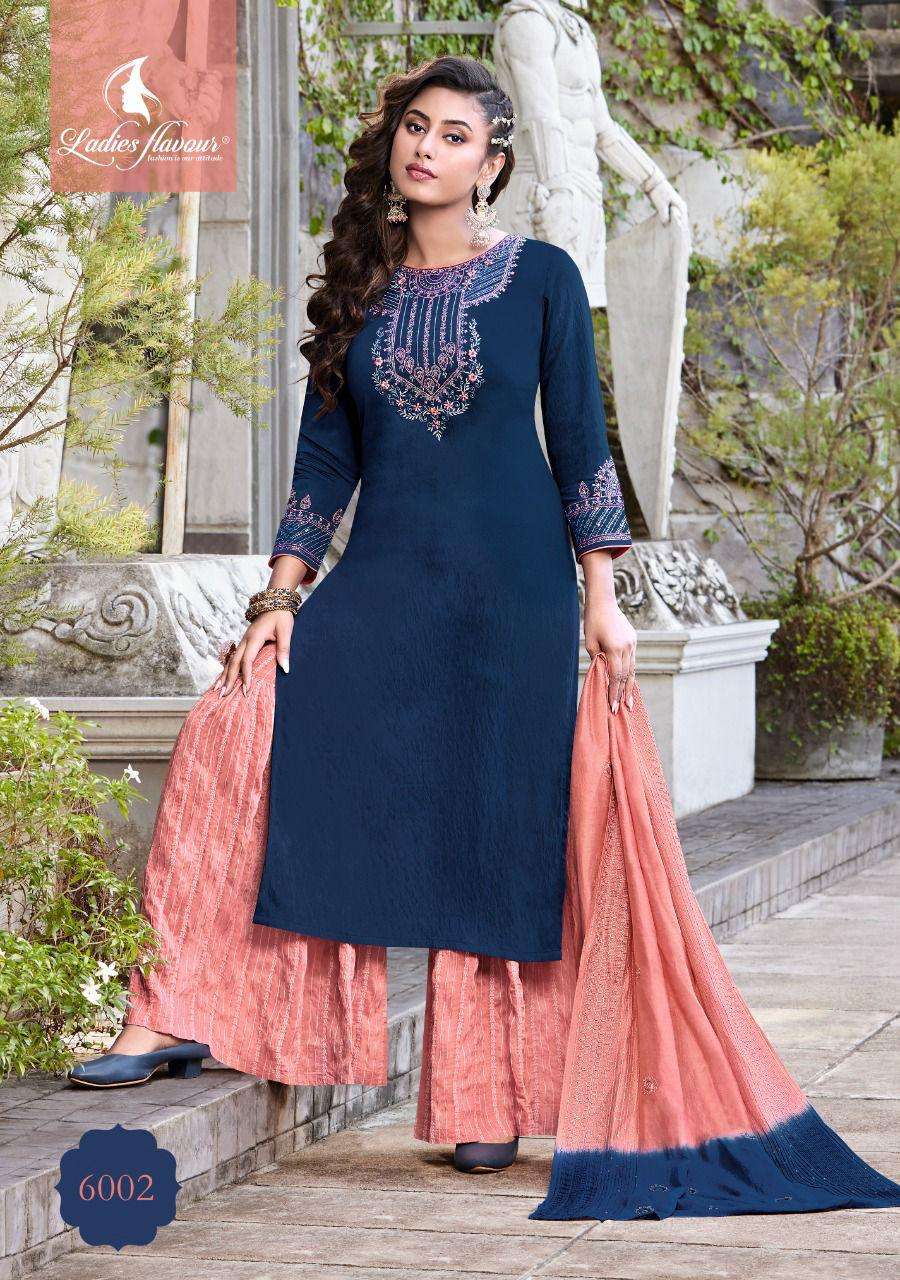 Ladies Flavour Ruhana Vol 5 Catalog Pure Viscose Embroidery Wear Ready Made Top Bottom Dupatta Wholesale