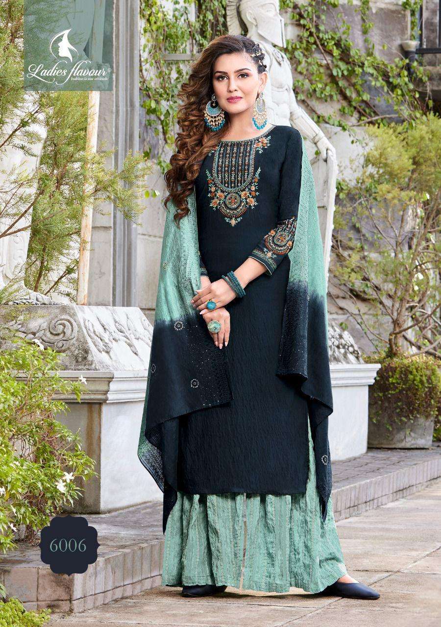 Ladies Flavour Ruhana Vol 5 Catalog Pure Viscose Embroidery Wear Ready Made Top Bottom Dupatta Wholesale