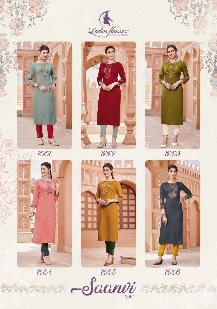 Ladies Flavour Saanvi Vol 4 Catalog Pure Viscose Rayon Designer Top With Bottom Wholesale