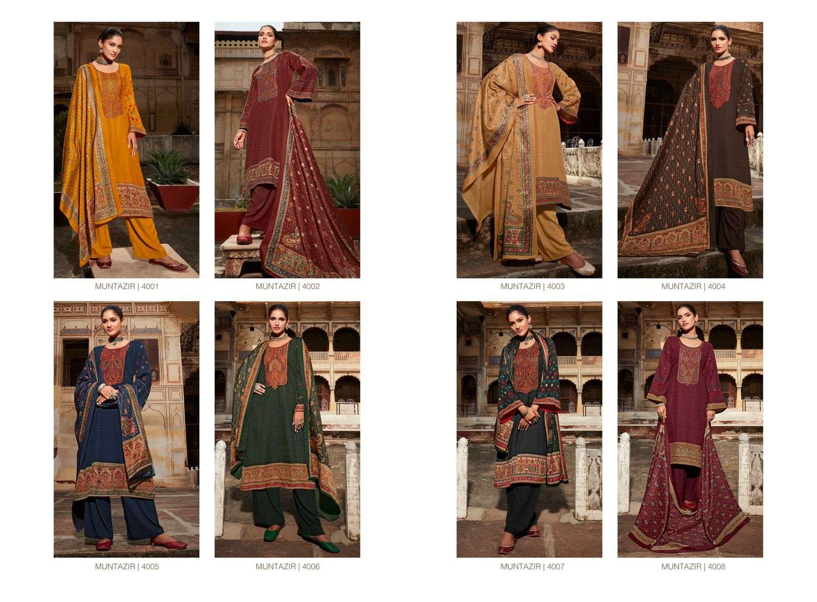 Mumtaz Arts Muntazir Catalog Embroidery Winter Wear Pashmina Dress Materials Wholesale