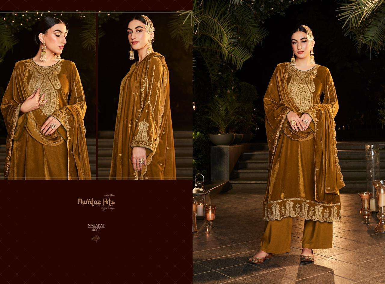 Mumtaz Arts Nazakat Catalog Embroidery Wear Winter Pashmina Dress Materials Wholesale