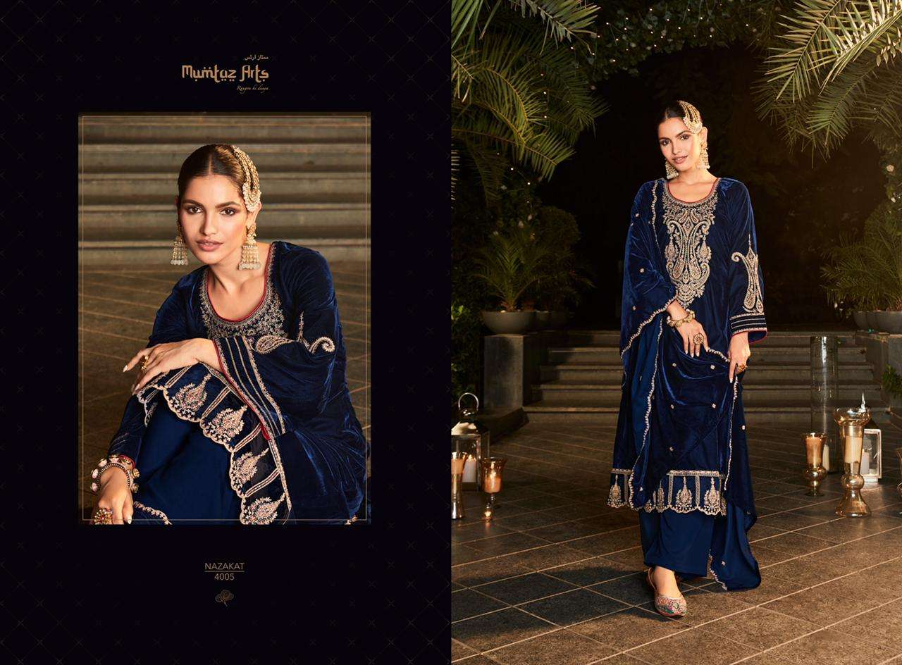 Mumtaz Arts Nazakat Catalog Embroidery Wear Winter Pashmina Dress Materials Wholesale