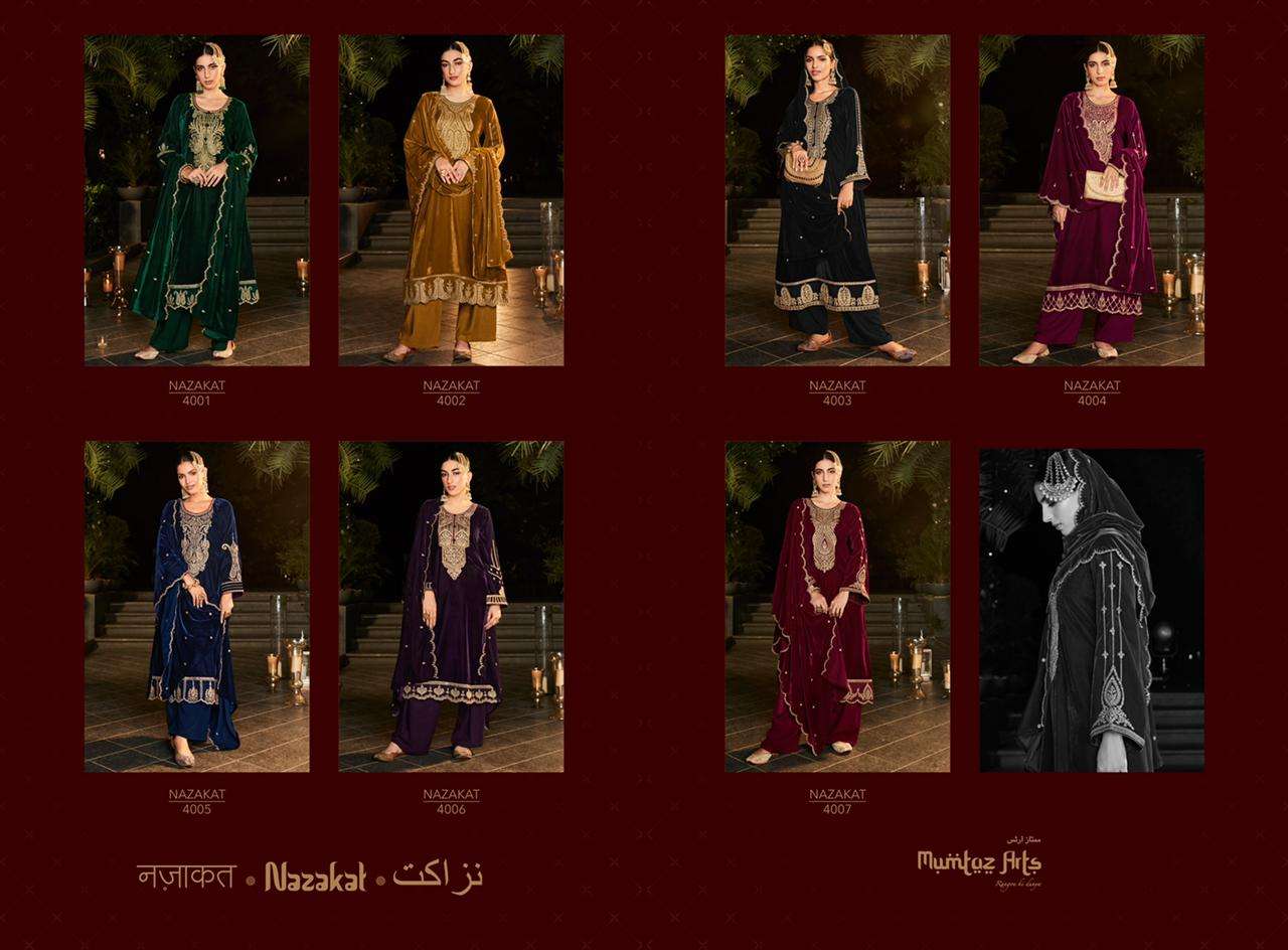 Mumtaz Arts Nazakat Catalog Embroidery Wear Winter Pashmina Dress Materials Wholesale