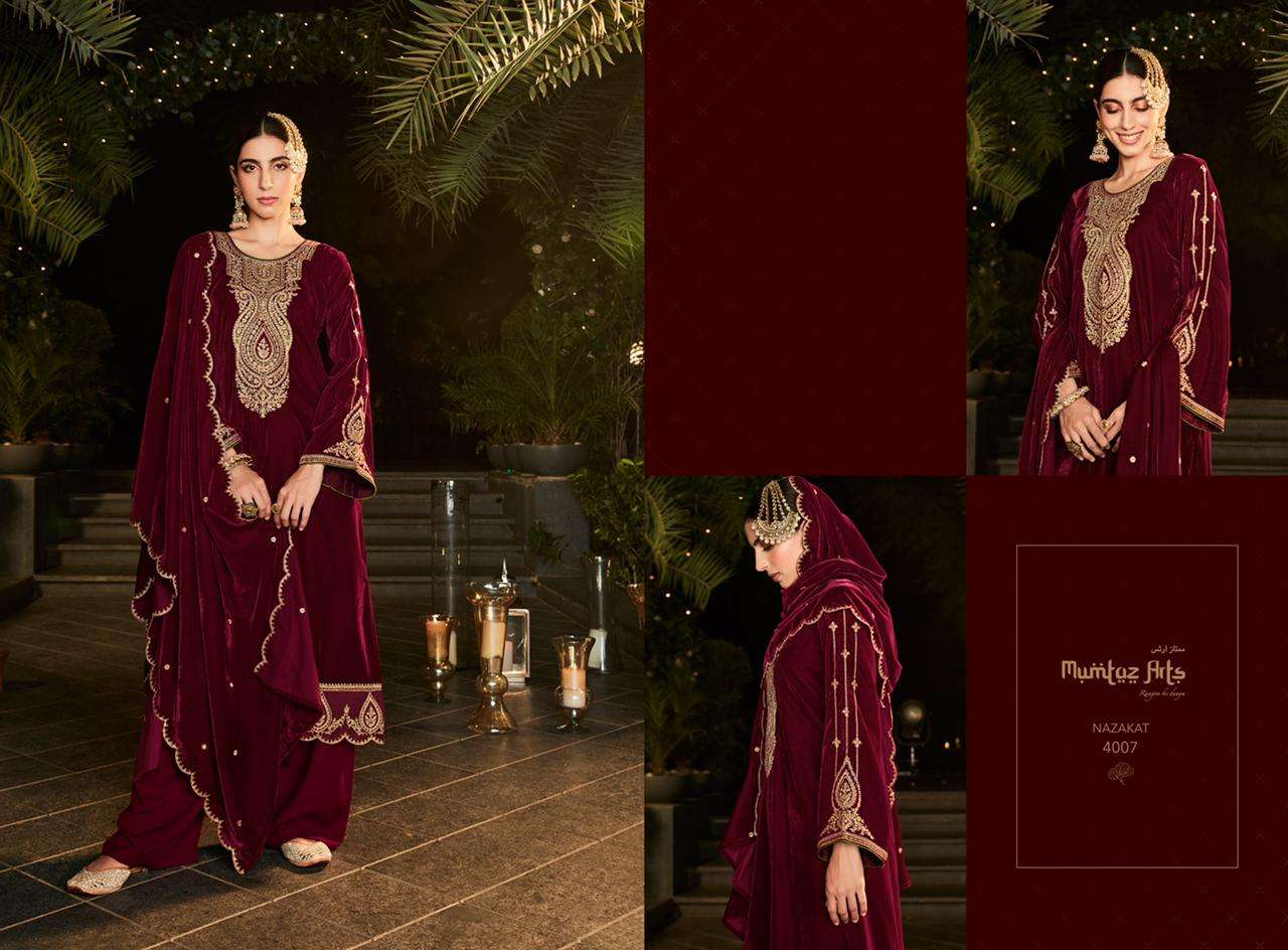 Mumtaz Arts Nazakat Catalog Embroidery Wear Winter Pashmina Dress Materials Wholesale