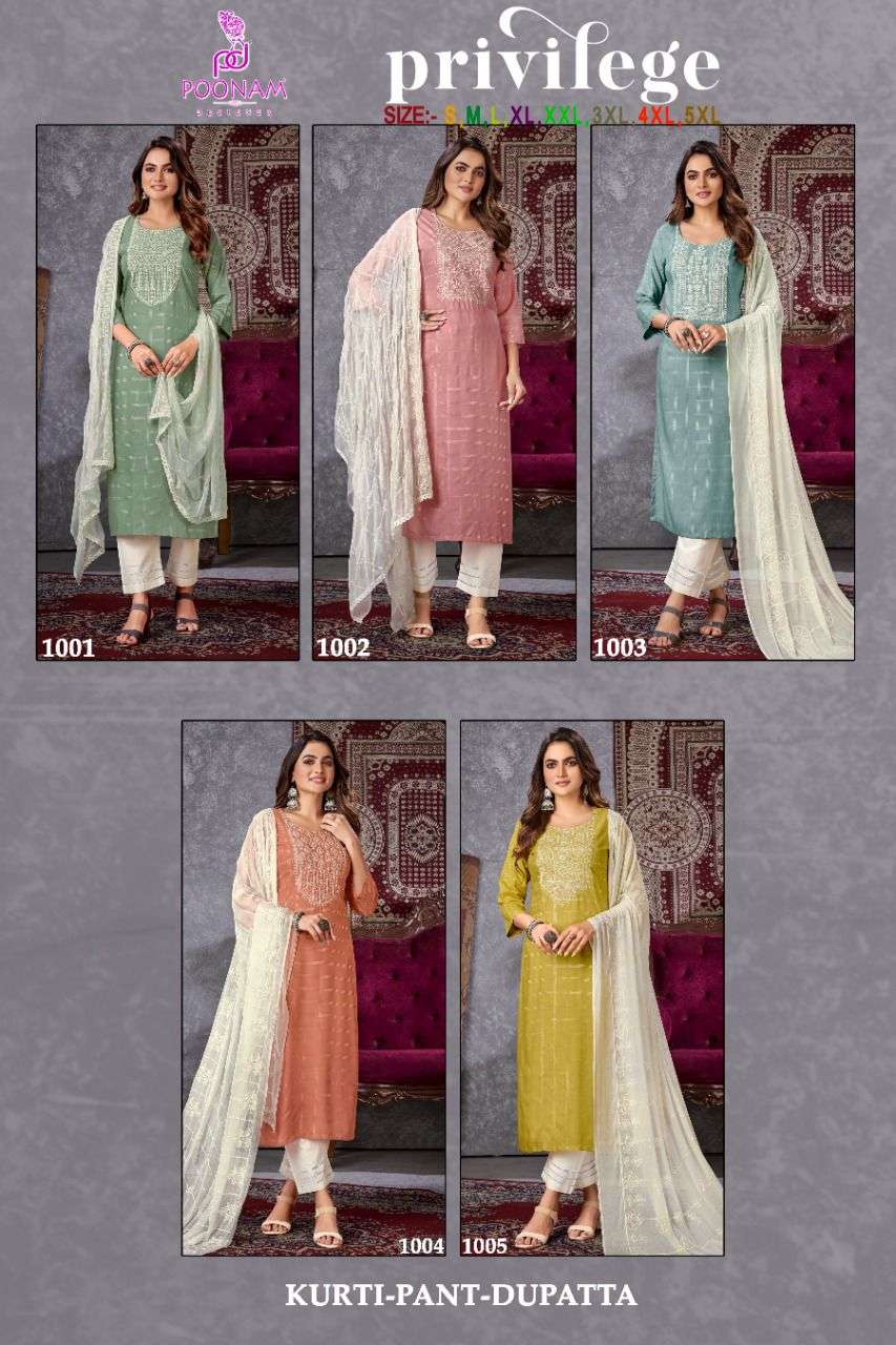 Poonam Privilege Catalog Festive Wear Kurti Pant With Dupatta Wholesale