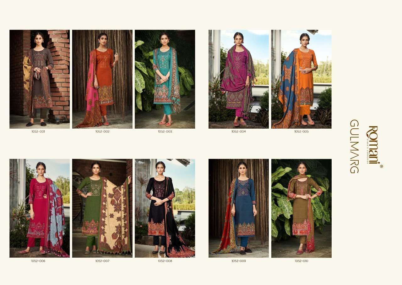 Romani Gulmarg Catalog Exclusive Wollen Wear Pashmina Dress Materials Wholesale