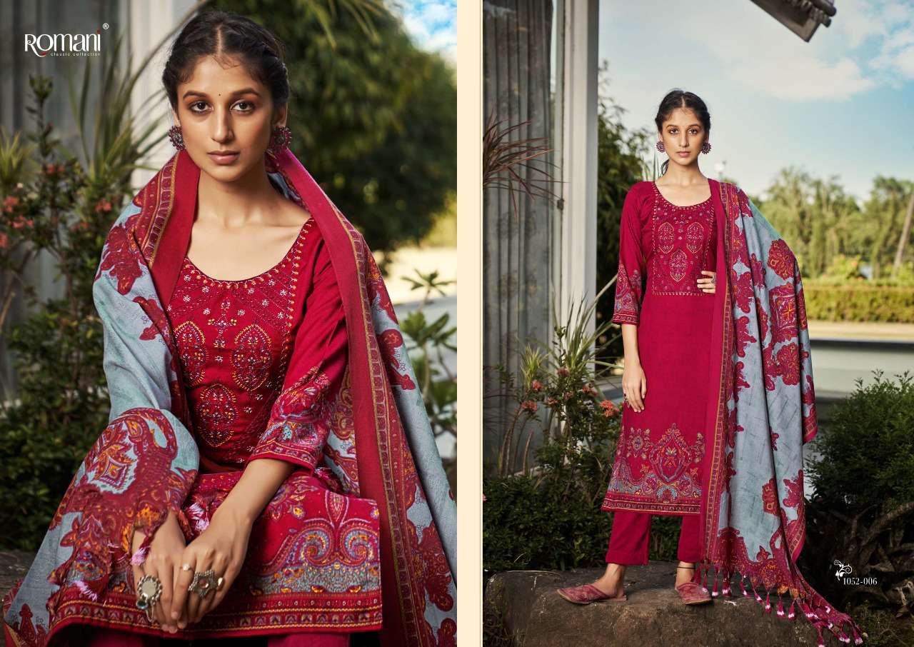 Romani Gulmarg Catalog Exclusive Wollen Wear Pashmina Dress Materials Wholesale