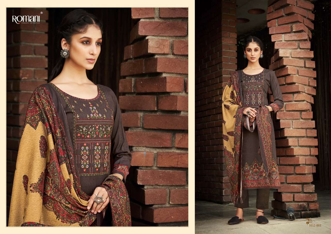 Romani Gulmarg Catalog Exclusive Wollen Wear Pashmina Dress Materials Wholesale