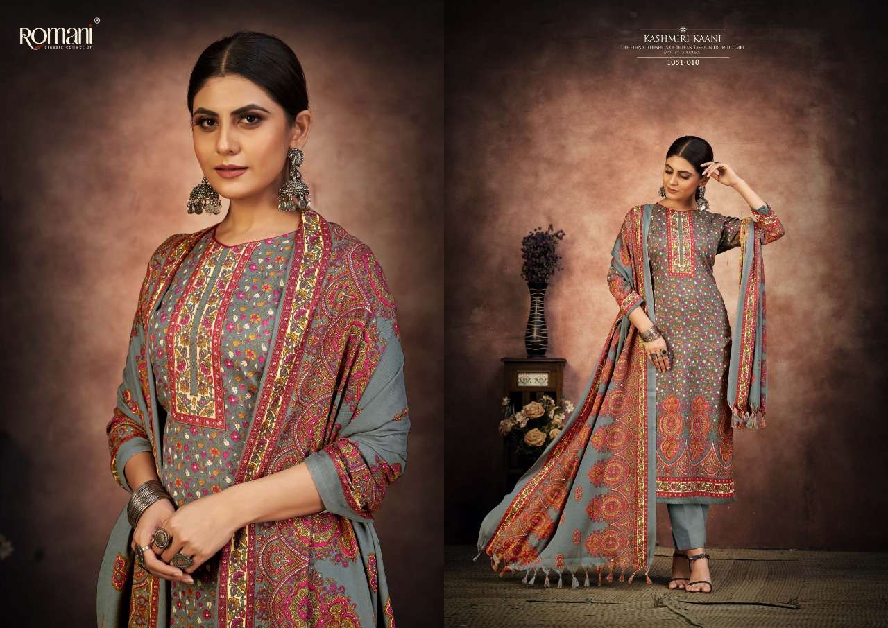 Romani Kashmiri Kaani Catalog Exclusive Wear Pashmina Dress Materials Wholesale