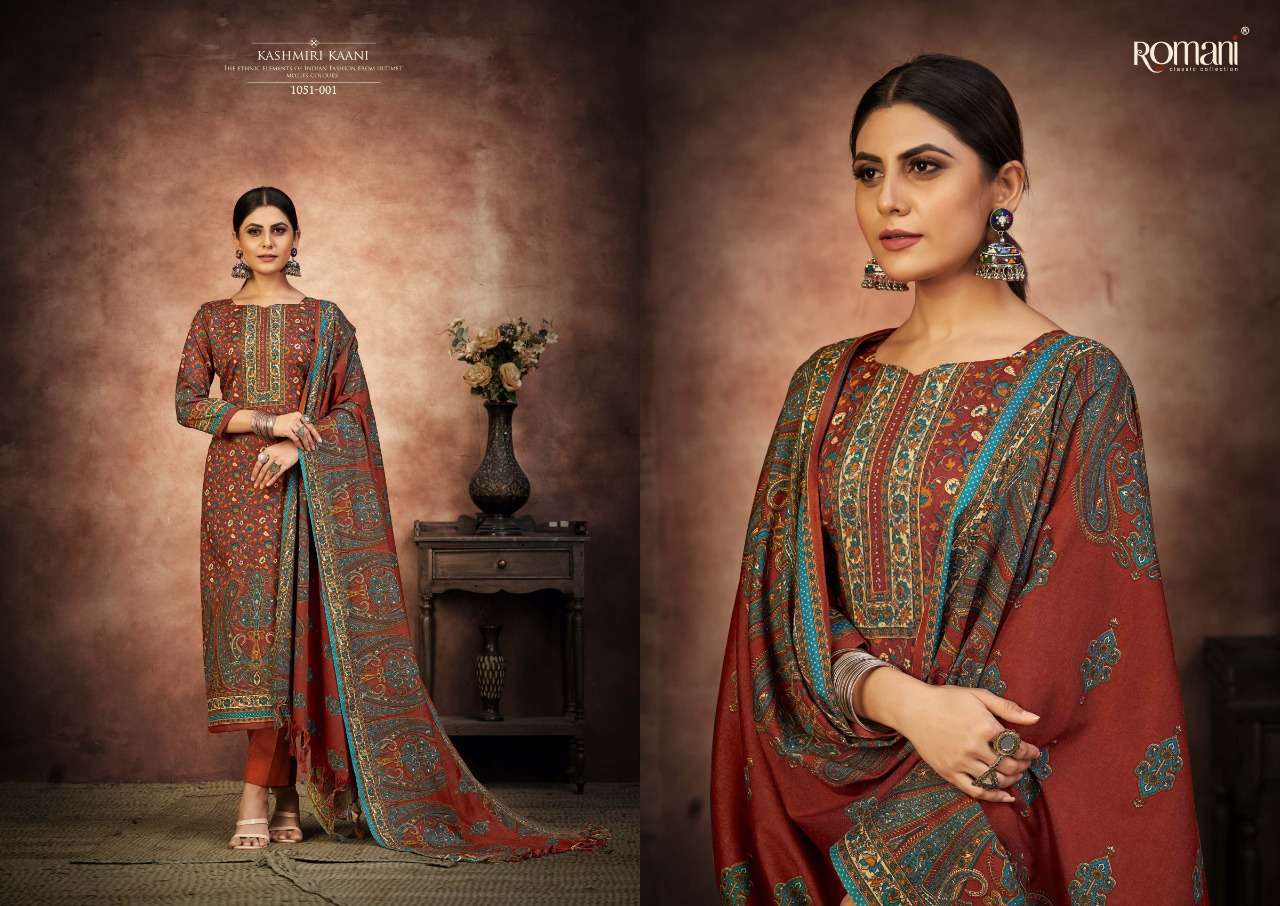 Romani Kashmiri Kaani Catalog Exclusive Wear Pashmina Dress Materials Wholesale