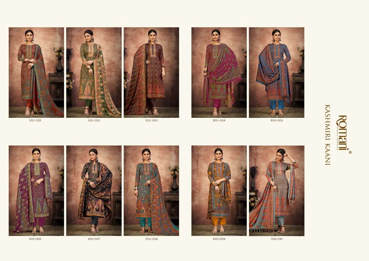 Romani Kashmiri Kaani Catalog Exclusive Wear Pashmina Dress Materials Wholesale