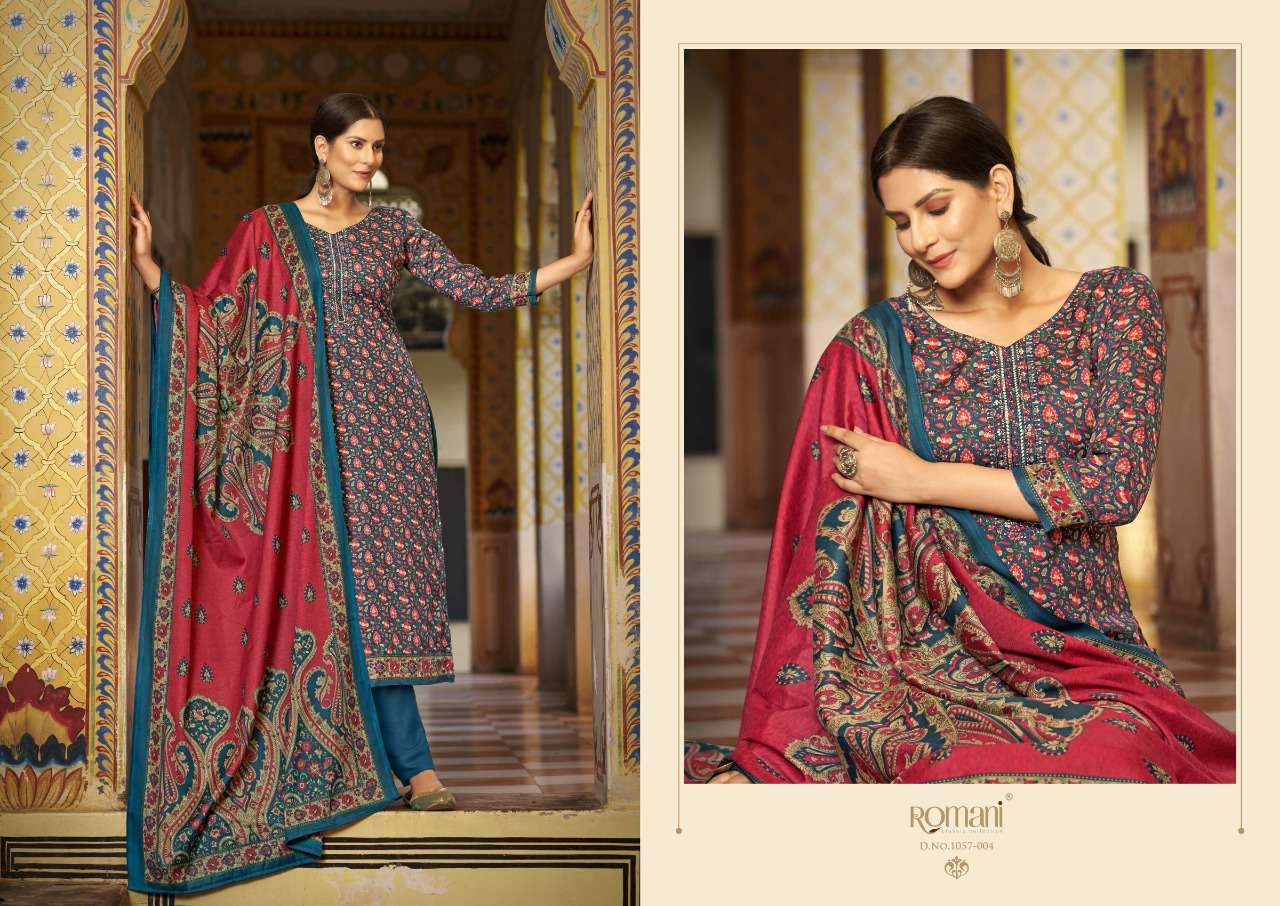 Romani Soneri Catalog Exclusive Wollen Wear Pashmina Dress Materials Wholesale