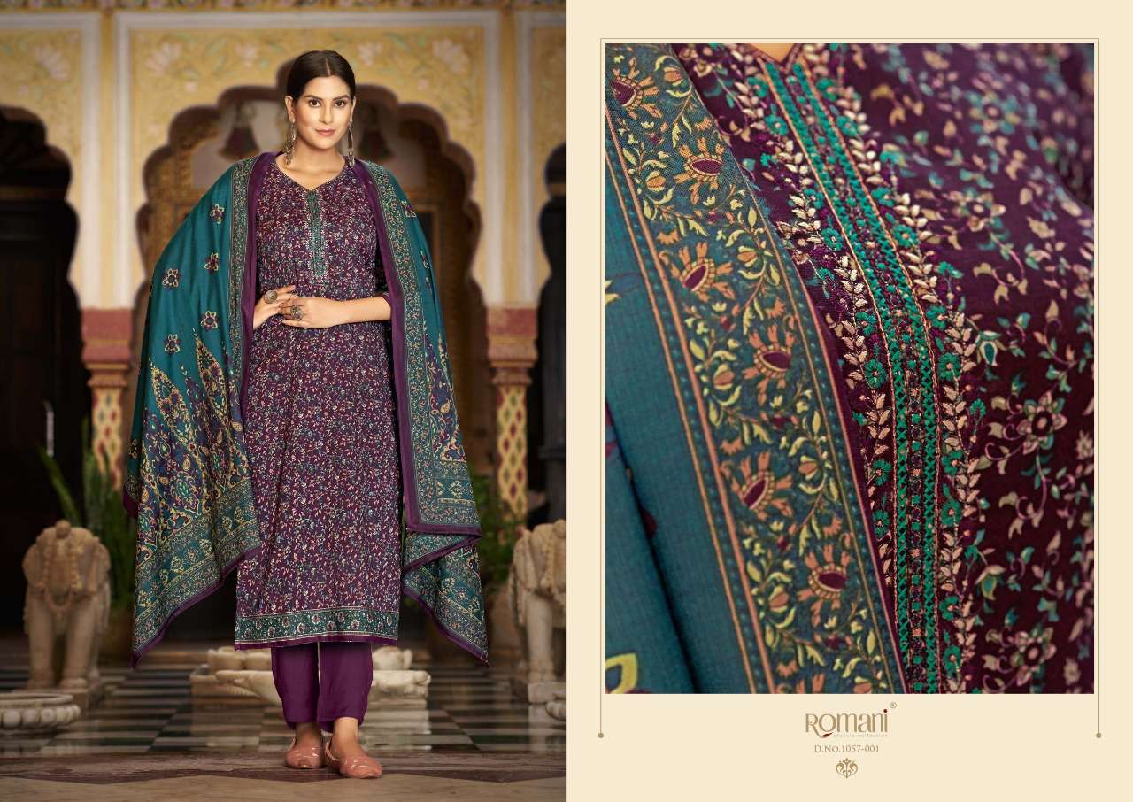 Romani Soneri Catalog Exclusive Wollen Wear Pashmina Dress Materials Wholesale