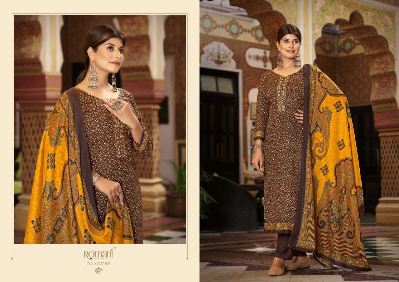 Romani Soneri Catalog Exclusive Wollen Wear Pashmina Dress Materials Wholesale