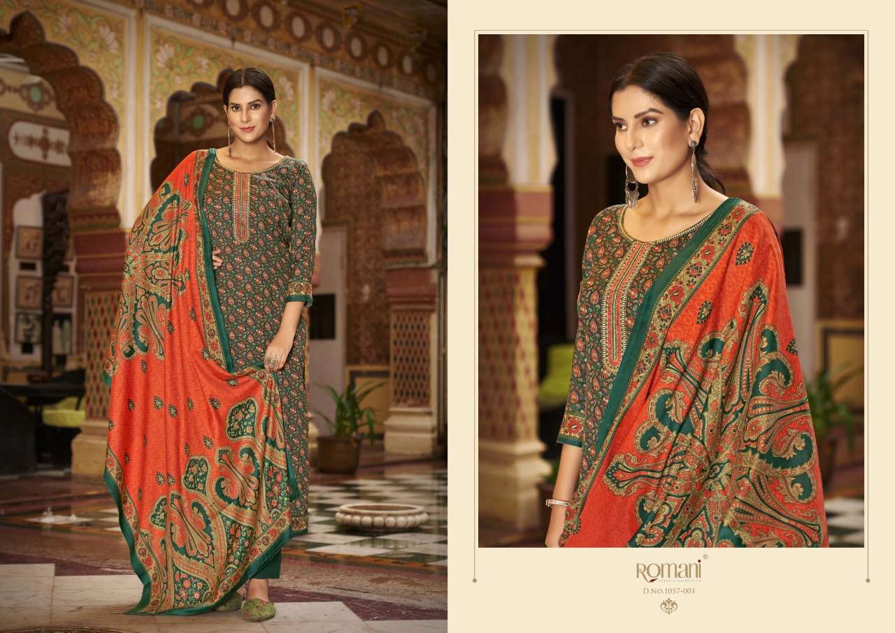 Romani Soneri Catalog Exclusive Wollen Wear Pashmina Dress Materials Wholesale