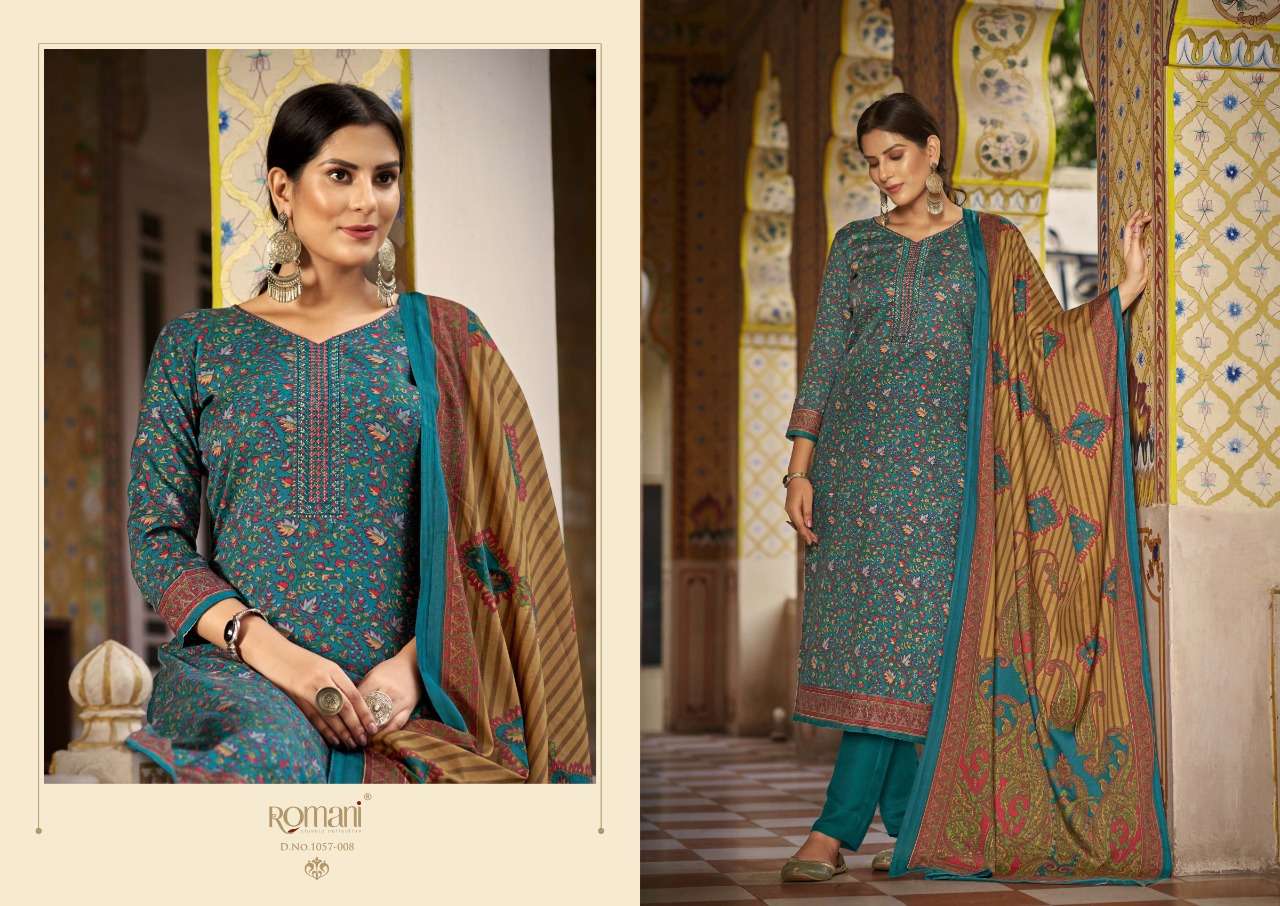 Romani Soneri Catalog Exclusive Wollen Wear Pashmina Dress Materials Wholesale