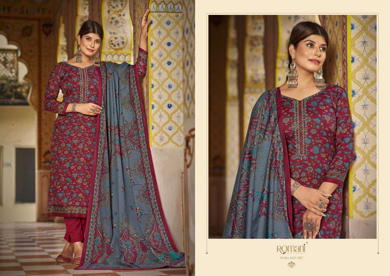 Romani Soneri Catalog Exclusive Wollen Wear Pashmina Dress Materials Wholesale