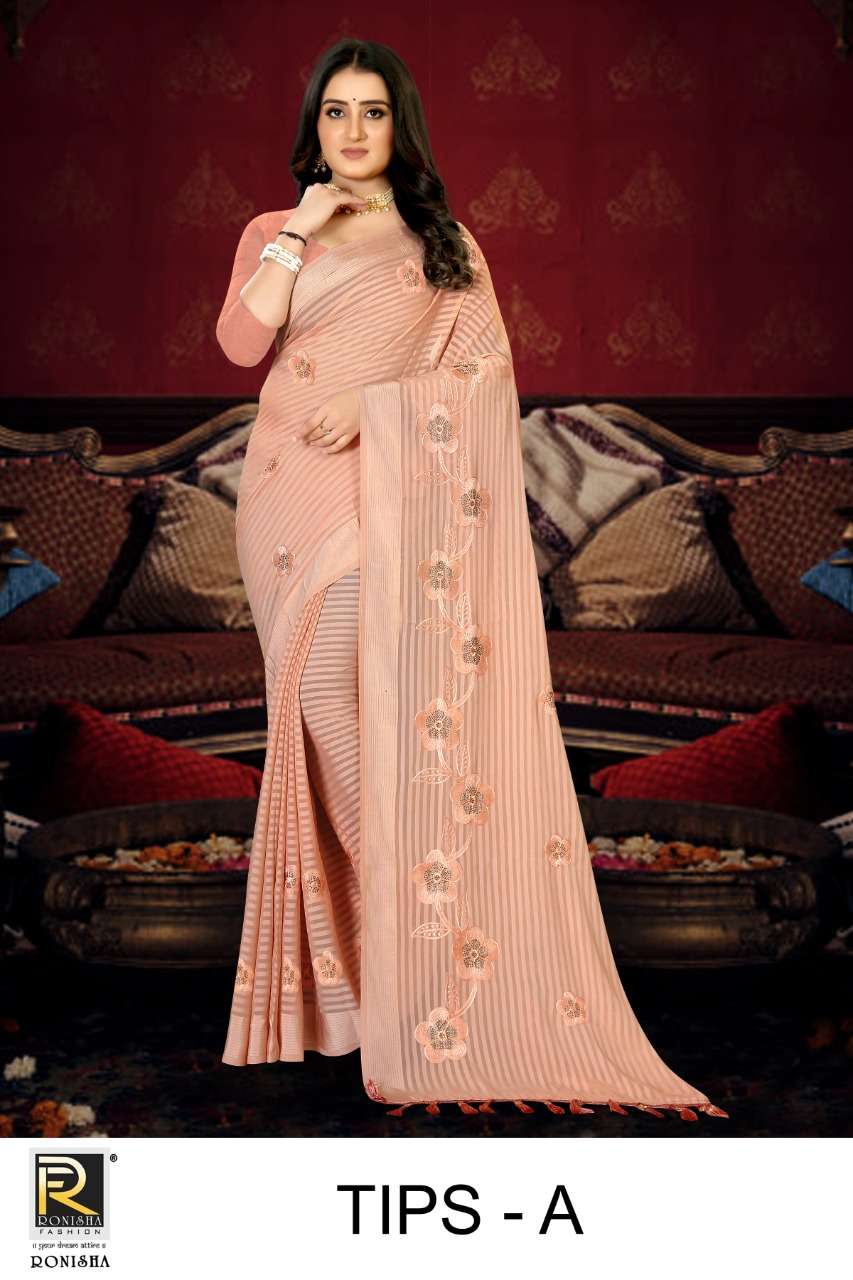 Ronisha Tips Catalog Fancy Thread Worked Sarees Wholesale