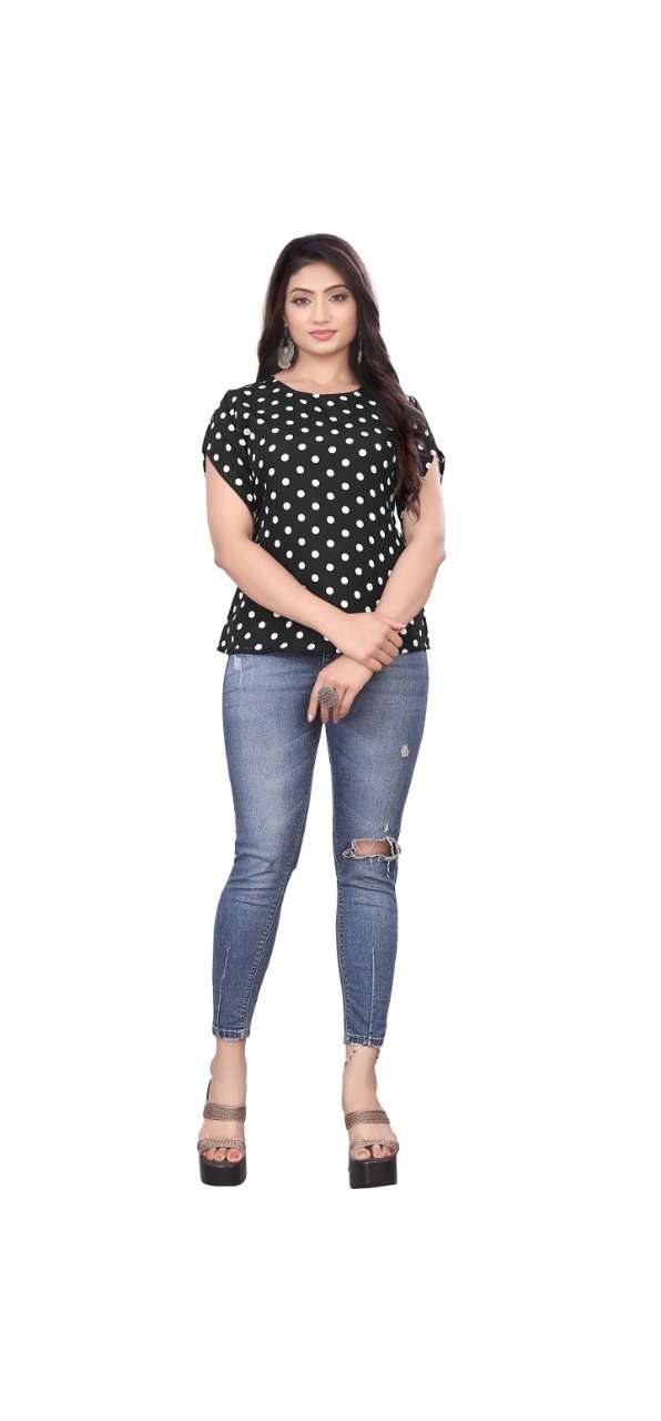 Sabella Trendy Tunics Vol 1 Catalog Crape Designer Wear Ladies Tops Wholesale