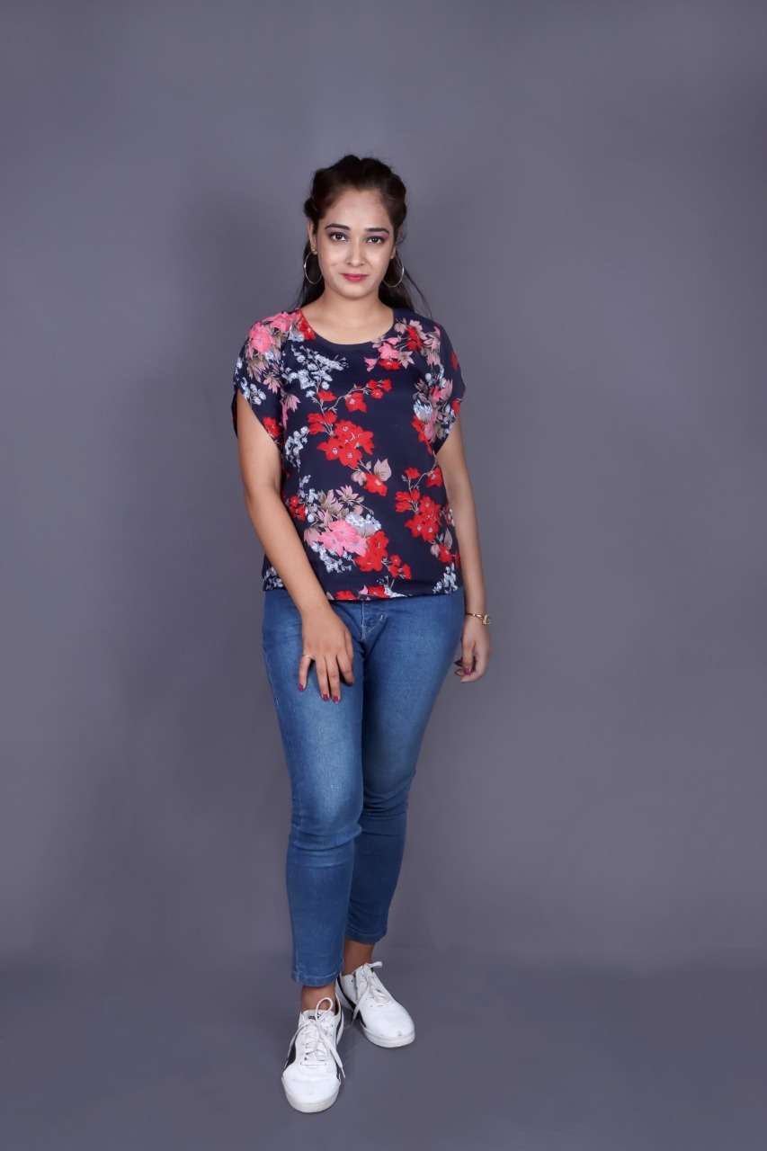 Sabella Trendy Tunics Vol 2 Catalog Crape Designer Wear Ladies Tops Wholesale