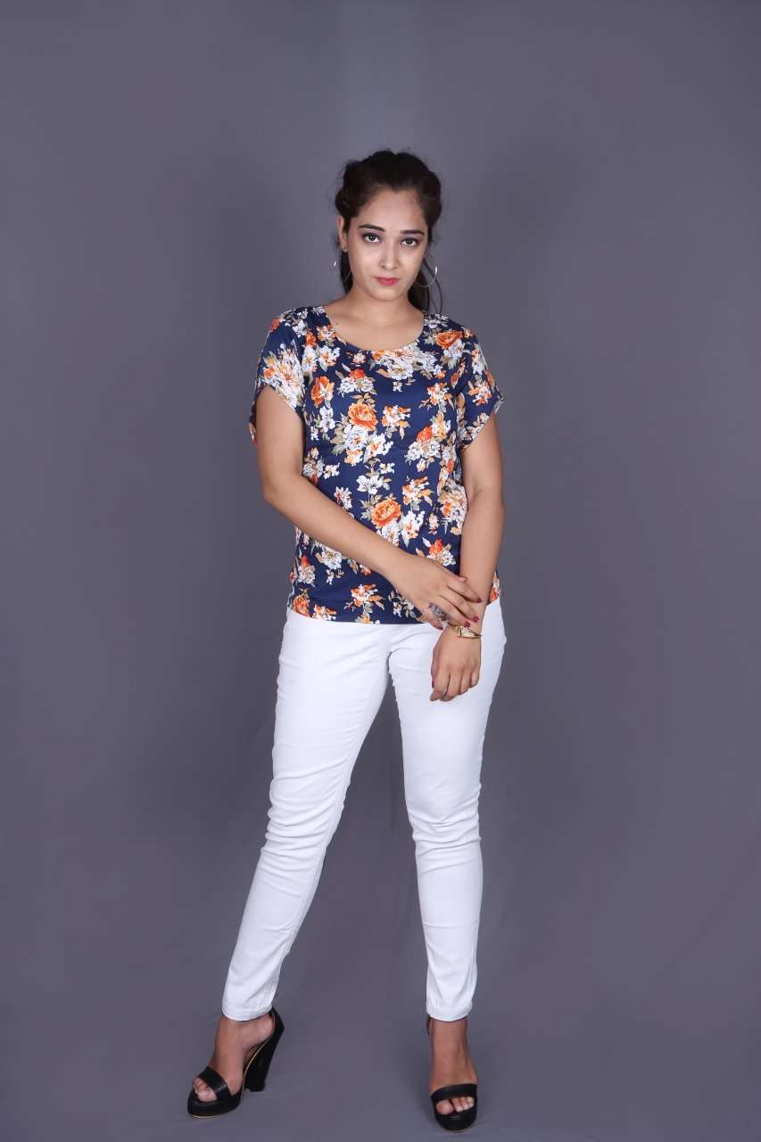 Sabella Trendy Tunics Vol 4 Catalog Crape Designer Wear Ladies Tops Wholesale