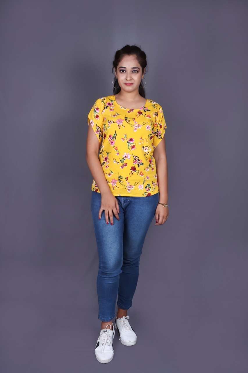 Sabella Trendy Tunics Vol 4 Catalog Crape Designer Wear Ladies Tops Wholesale