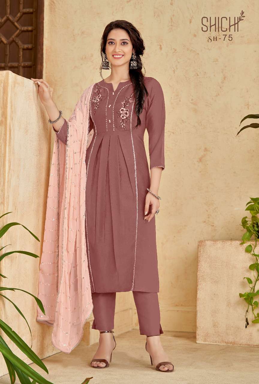 Shichi Fanaa Catalog Self Pattern Chinon Kurti With Bottom Dupatta Wholesale