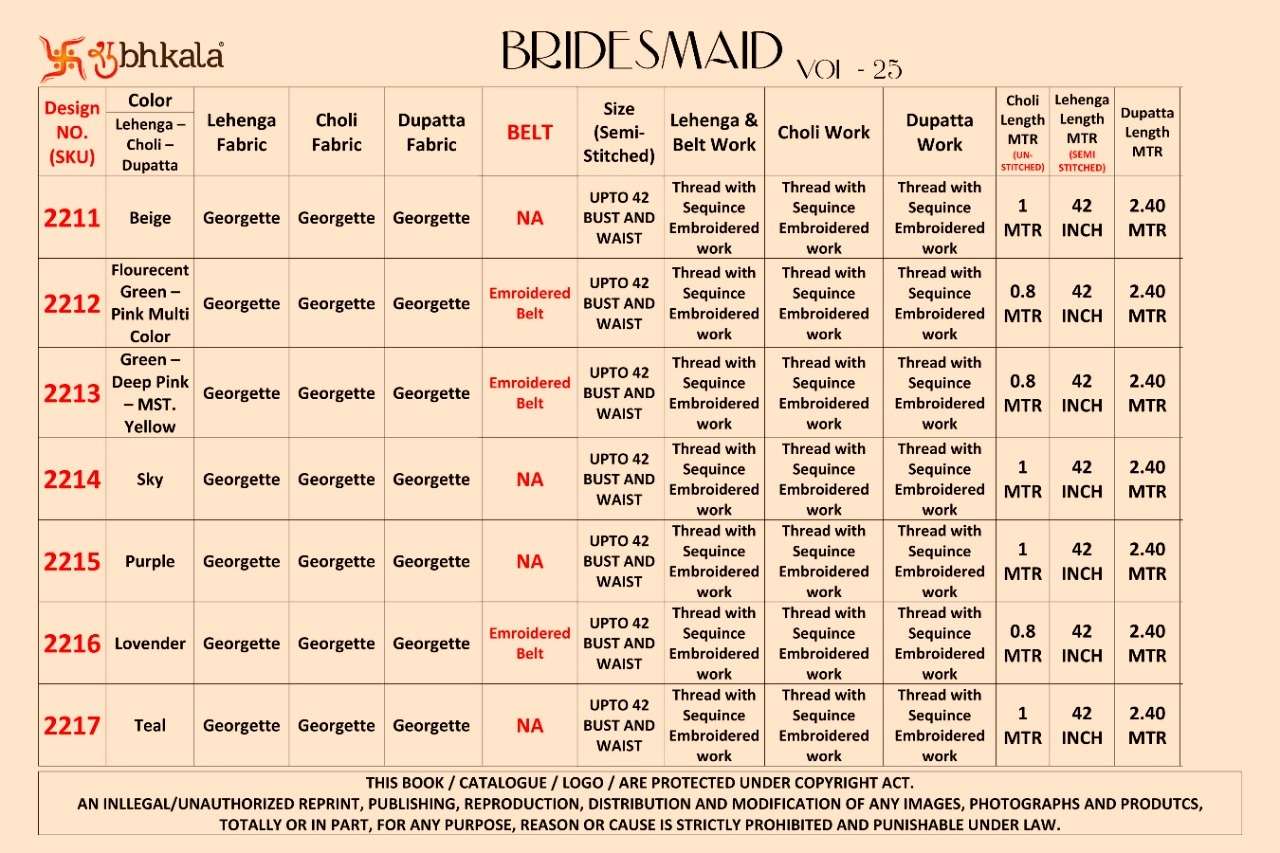 Shubhkala Bridesmaid Vol 25 Catalog New Exclusive Bridal Lehenga Choli Wholesale