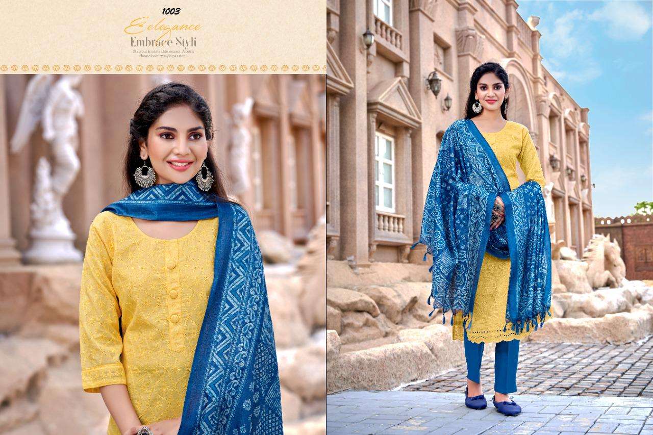 Smit Creation Chikan Batik Catalog Designer Wear Cotton Kurti With Bottom Dupatta Wholesale