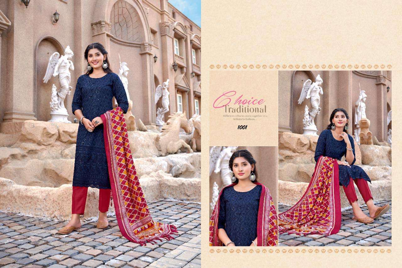 Smit Creation Chikan Batik Catalog Designer Wear Cotton Kurti With Bottom Dupatta Wholesale