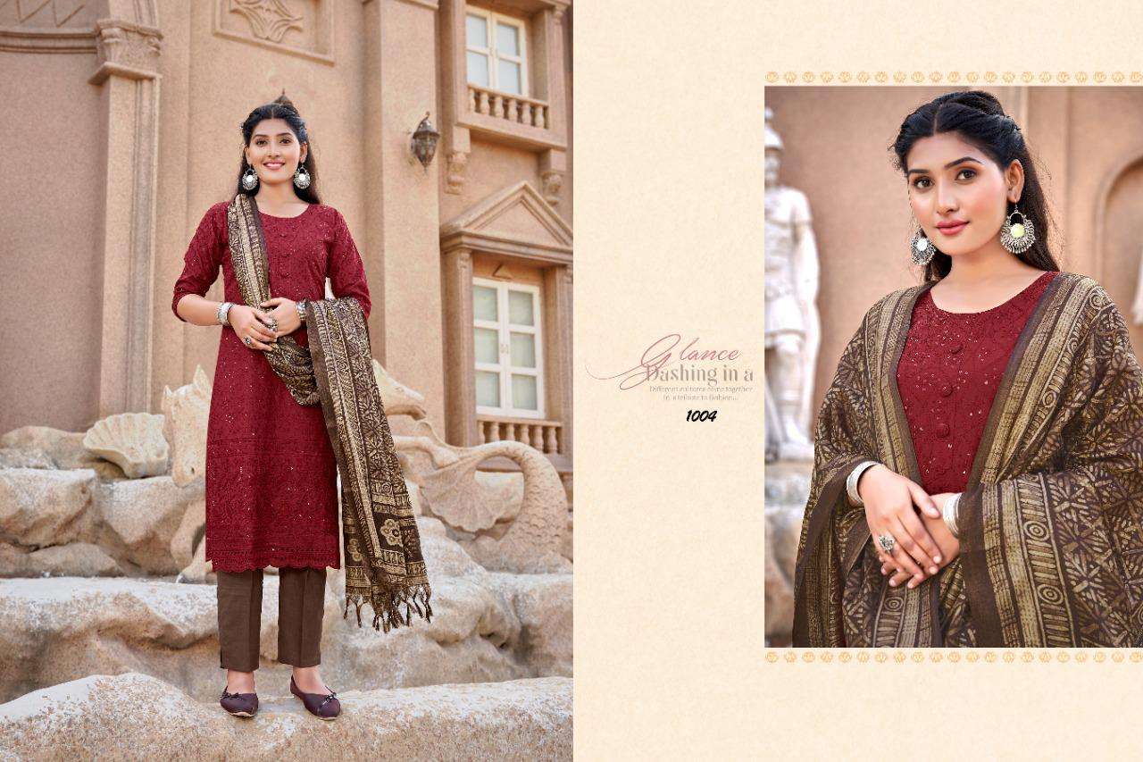Smit Creation Chikan Batik Catalog Designer Wear Cotton Kurti With Bottom Dupatta Wholesale