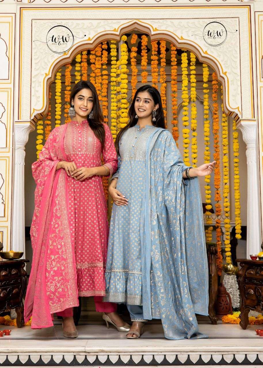W & W Pastels Combo Of Rayon Party Wear Top Bottom Dupatta Wholesale