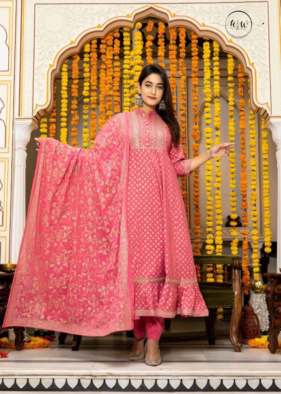 W & W Pastels Combo Of Rayon Party Wear Top Bottom Dupatta Wholesale