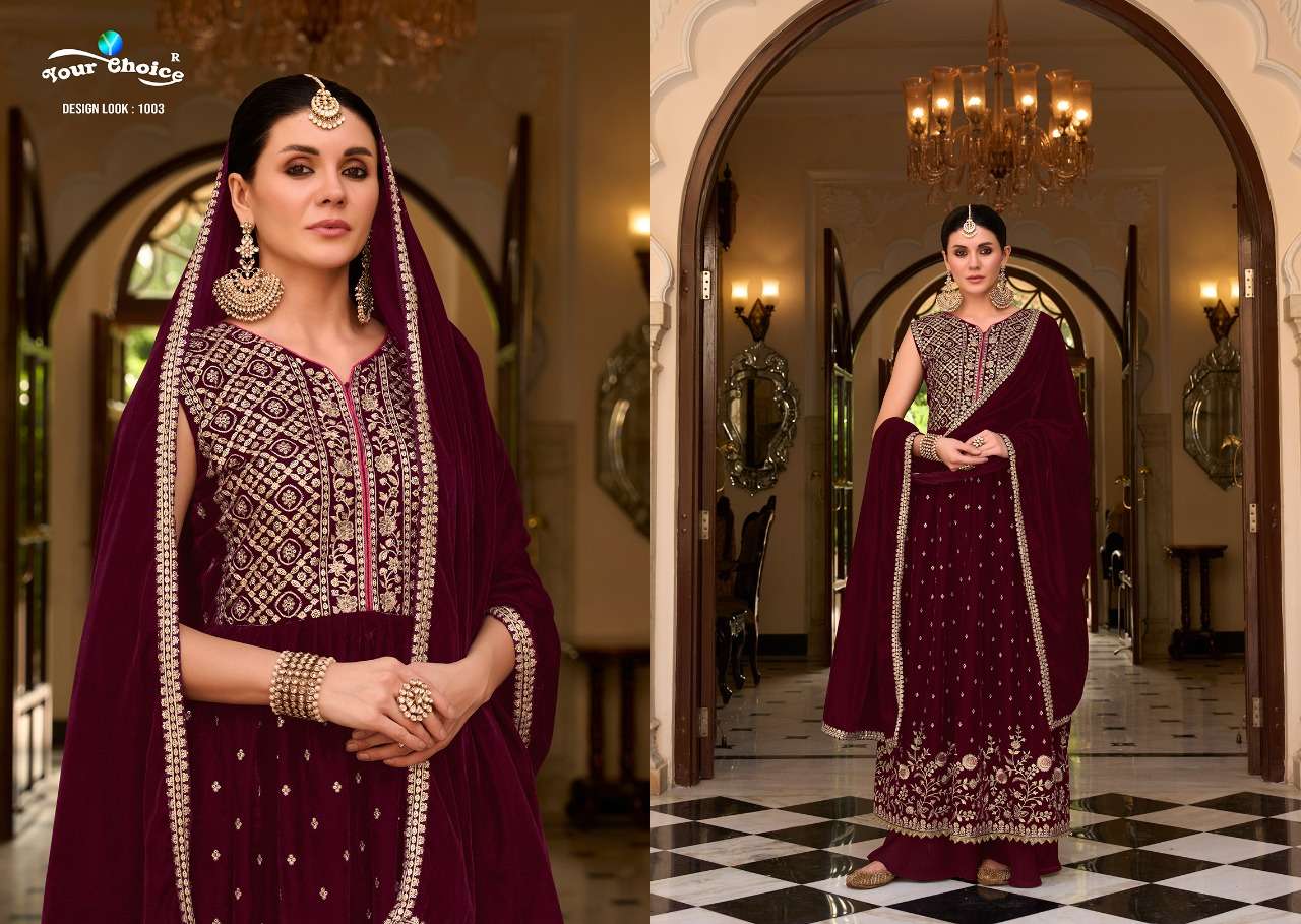 Your Choice Velvet Nyraa Catalog Ready Made Pashmina Dress Materials Wholesale